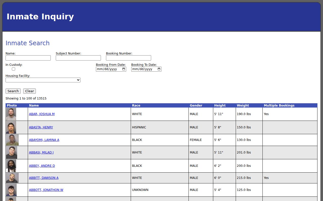 Official Will County inmate custody search interface