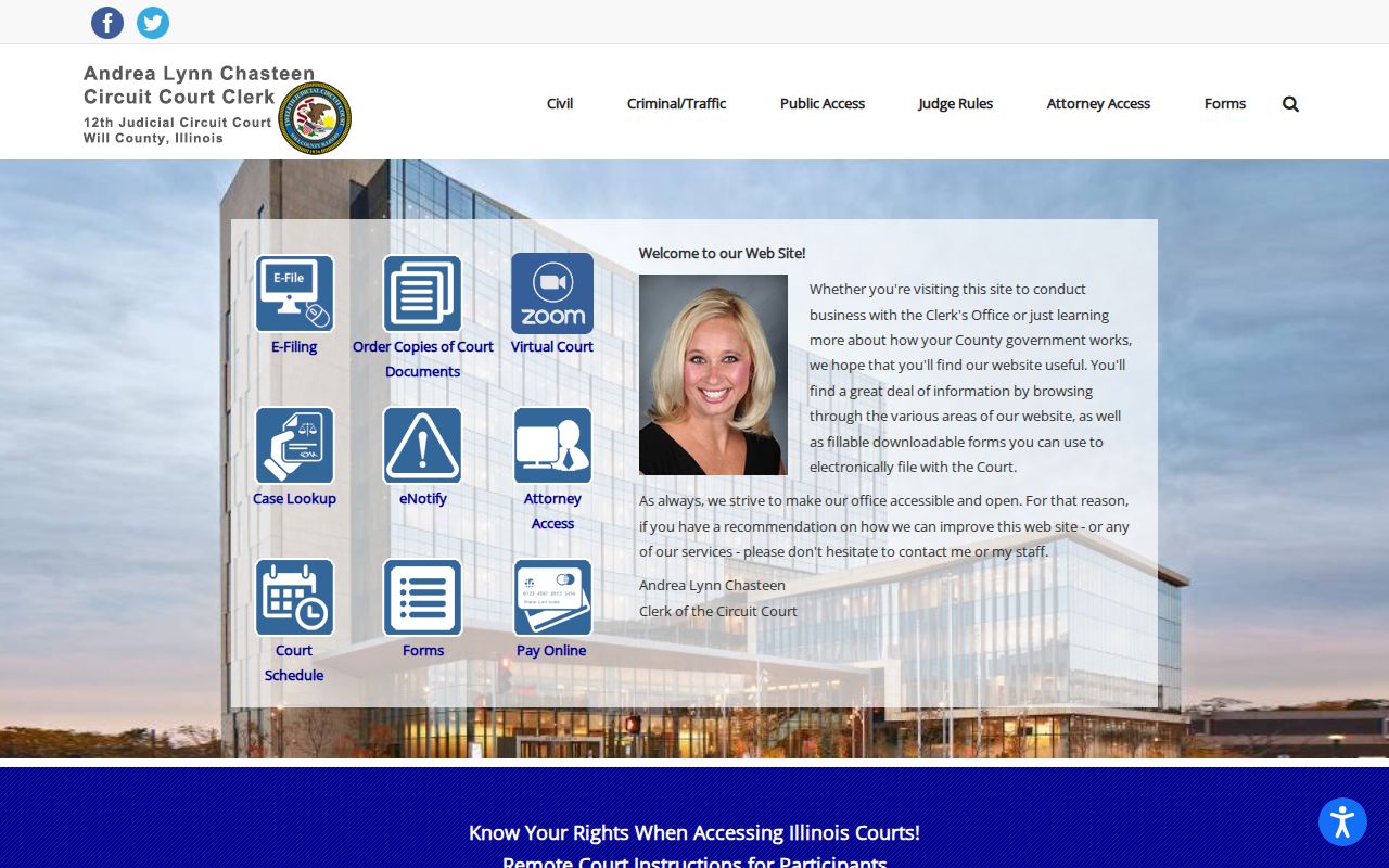 Will County criminal history Circuit Clerk homepage