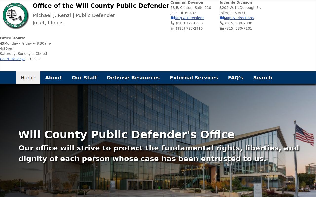 Will County criminal history Public Defender office page