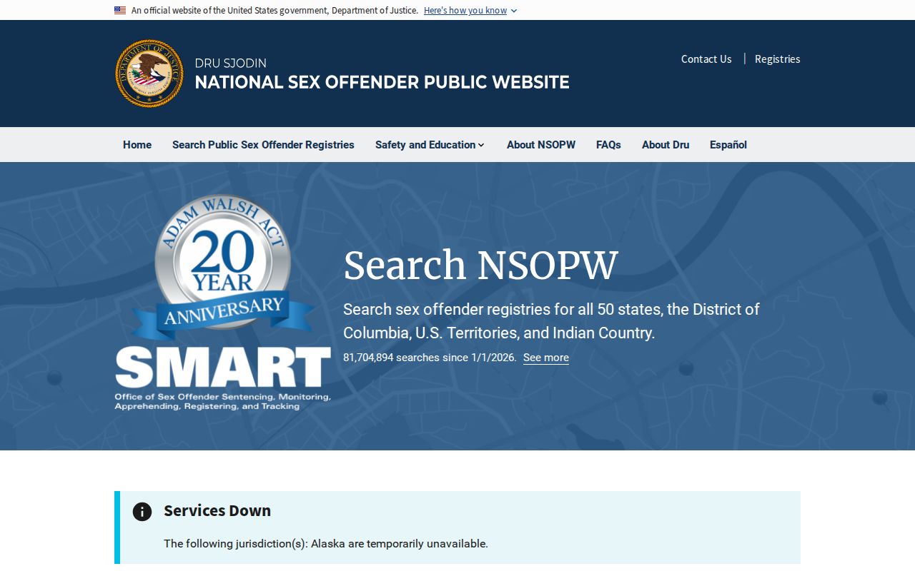 National Sex Offender Public Website search page